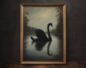 Black Swan, Romantic Wall Art, Victorian Bird, Moody Goth Aesthetic Room Decor, Black Swan Balletcore Poster, Gothic Girlfriend Gift AD77