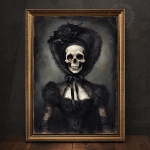 Calavera Catrina, Victorian Skeleton Wall Art, Gothic Skull Prints, Dia de los Muertos, Gothic Home Decor, Witchy Goth Room Decorations 256
