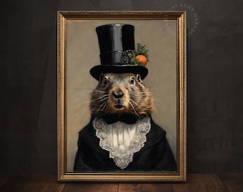 Groundhog Gentleman Art Print Poster, Funny Kitchen Decor