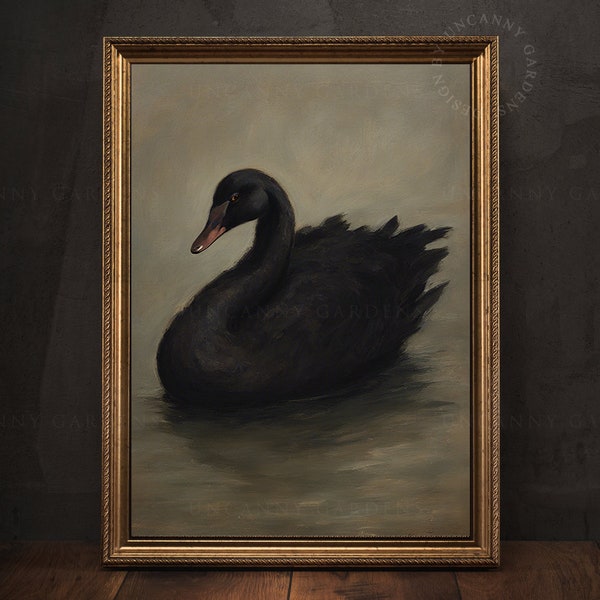 Antique Black Swan Art Print, Romantic Wall Art, Victorian Bird, Moody Aesthetic Room Decor, Black Swan Gothic Home, Unique Gift Idea AD79