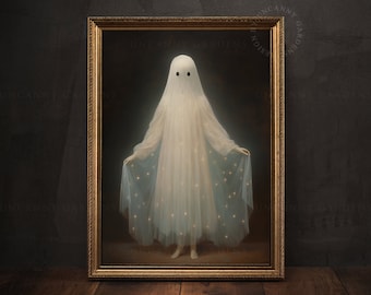 Spooky Cute Ghost Art Print, Cute Little Ghost Poster, Creepy Cute Ghost, Art Poster Print, Whimsical Gift for Her, Girly Ghost Girl Art G96