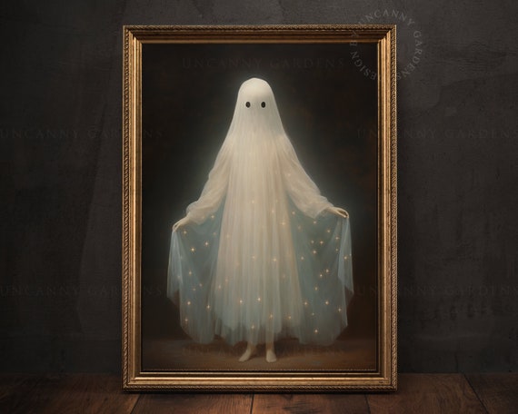 Spooky Cute Ghost Art Print, Cute Little Ghost Poster, Creepy Cute Ghost, Art Poster Print, Whimsical Gift for Her, Girly Ghost Girl Art G96
