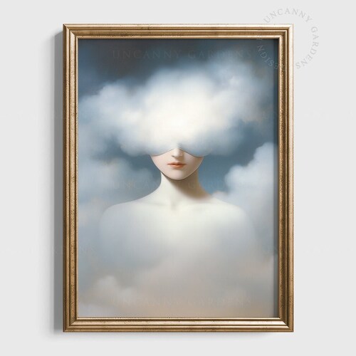 Head in the Clouds, Vintage Surreal Wall Art, Giclée Print, Celestial Moody Wall Decor, Retro Surreal, Maximalist Wall Art, Gift for Her S01