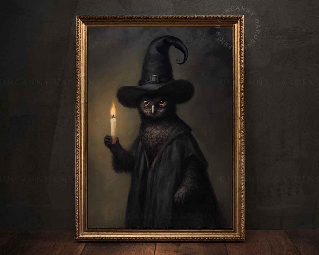 Gothic Witch Familiar Owl Art Print, Dark Academia Print ...