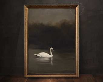 Moody Swan Wall Art, Romantic Academia Decor, Gothic Home Decor, Aesthetic Room Decoration, Dark Moody Painting, Gothic Girlfriend Gift AD80