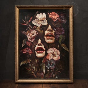 Floral Lips, Dark Academia Art Print, Whimsigoth Print, Surreal Floral Wall Art, Witchy Decor, Goth Girfriend Gift, Gothic Home Decor 24