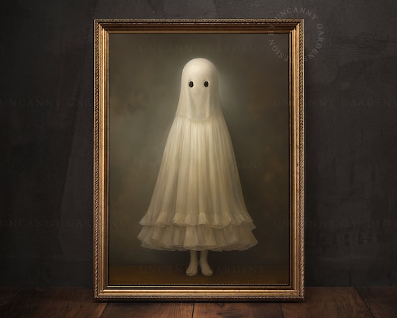 Ghost Art Print, Ghost Painting, Halloween Decor, Vintage Ghost Art, Gothic Painting, Sheet Ghost, Spooky Art, Tiny Ghost, Dark Academia G62