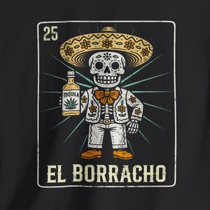Dia De Los Muertos Style Tequila T-shirt, "El Borracho" mexikansk lotteri Mariachi Skeleton