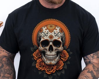 Dia De Los Muertos Mexican Halloween Tee Shirt, Day Of The Dead Calavera Sugar Skull Gift, Unique Gothic Style Spooky Season Wear