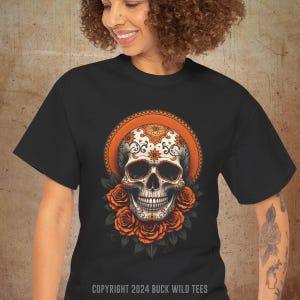 Day Of The Dead Dia De Los Muertos Gift Tshirt, Mexican Halloween Floral Skull Tee, Hispanic Culture Sugar Skull Calavera Folk Art Shirt