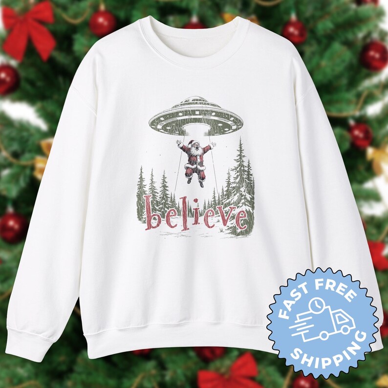 Santa Alien Abduction Unique Xmas Gift, Flying Saucer UFO Believer