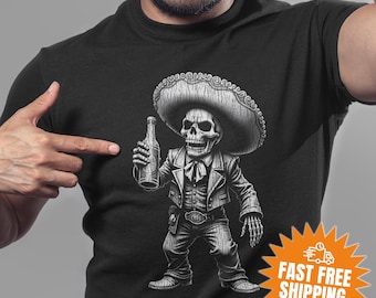 Vintages Tag der Toten Skelett-T-Shirt, Dia De Los Muertos Mexikanisches Tequila-Grafik-T-Shirt, Halloween-Gruselgeschenk, Last-Minute-Kostüm