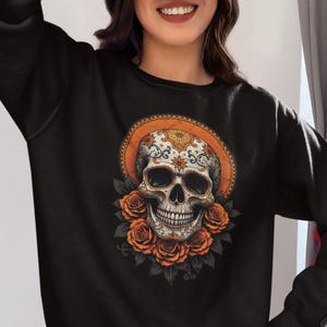 Dia De Los Muertos Sweatshirt: Sugar Skull Calavera Catrina, Mexican Folk Art