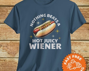 Juicy Wiener Hot Dog T-Shirt: Inappropriate Adult Humor Gag Gift