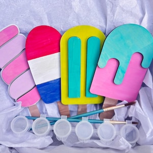 DIY Paint Kit for Kids-Laser Engraved Wooden Craft Set, Paint Your Own Popsicle, Summer Art Activity Gift