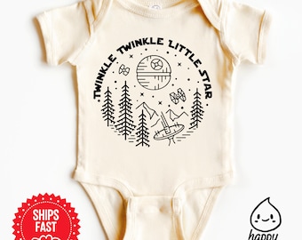 Body bébé petite étoile scintillante, grenouillère étoile de la mort®, planète lune, body pour baby shower cadeau star wars d'inspiration vintage