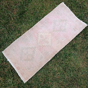 Red Doormat Rug, Green Small Rug 1x3, Muted Oushak Bathroom Rug 2x3, Bath Mat Runner, Old Handmade Rug, Small Runner for Kitchen, Small Rug