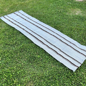 Handwoven Turkish Kilim Runner Rug: Vintage Striped Hallway Decor