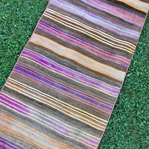 Colorful Turkish Striped Kilim, 2.4x8.6 Ft. Runner Rug - Vintage Boho Home Decor - Striped Kilim - Hallway Decor, Entryway Rug, Kitchen Rug