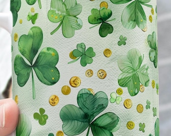 St. Patrick's Day Watercolor Mug, Luck & Fortune Clover, Shamrock Mug, Four Leafy Clover, Irish Coffee Mug, St Patty's Mug, Shamrock gifts
