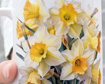 Spring Daffodil Symphony, Charming Daffodils, Watercolor Floral Mug, Botanical Mug, Beautiful Daffodils Design, Nature Lover's Gift