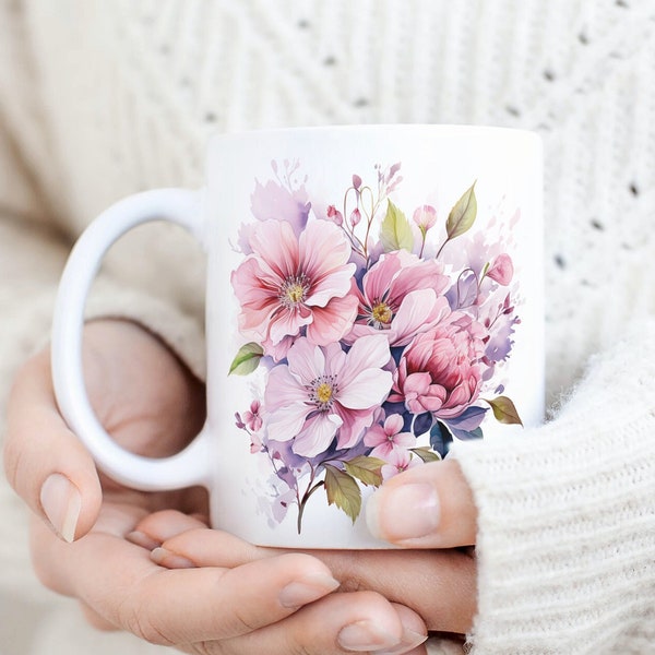 Flower Floral Ceramic Mug 15oz Popular Best Seller Mugs Best Selling Item Gifts Under 10 Trending Etsy Gift Idea Christmas Top Selling Item
