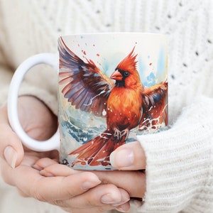 Northern Cardinal In Motion, Red Cardinal, Cardinal Lover Gift, Memorial Mug Bird Lover Cardinal, Illinois Floral Bird Mug, Winter Holiday