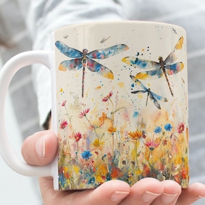 Dragonfly Watercolor Mug, Vintage Dragonfly Coffee Mug, Dragonfly Tea Cup, Insect Lover, Best seller Mugs, top sellers, most popular items