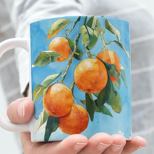 Watercolor Orange Orchard Mug: Citrus Lover Gift