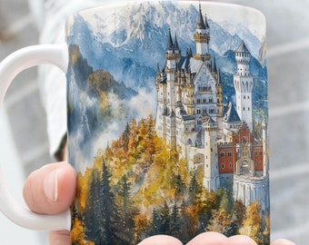 Neuschwanstein Castle Dream Ceramic Mug, Bavarian Fairytale Coffee Cup for Travel Lovers, European Castle Enthusiasts, Dishwasher Safe, 11oz