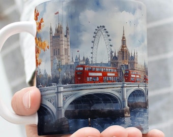 London in Autumn Travel Edition Mug, British Gift, London Mug, London Skyline, Gift for Best Friend, Gift for London Lover, Color Mug