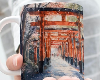 Kyoto Pathway - Fushimi Inari Travel Edition Mug, Japanese Decor, Torii Gate, Japan Gift Idea, Japanese Travel Gift, Japanese Culture