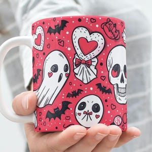 Skull & Ghosts Coffee Mug: Gothic Valentine&#39;s Day Spooky Decor