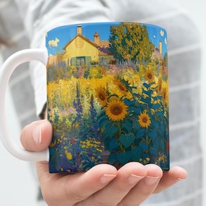 Sunflower Garden Mug - Artistic Coffee Cup Inspired by Van Gogh & Monet, Perfect Gift for Nature Lovers, Sunflower Mug, Artistic Mug, Nature
