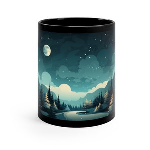 Vintage Anime Christmas Moon Mug: 11 oz Black Ceramic, Christmas Mug, Christmas Gift mug, Christmas lover gift ideabest selling items