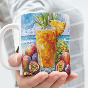 Pineapple and Passion Fruit Smoothie Mug, Colorful Fruit Theme Mug, Fruit Drinkware Garden Lover Gift, Trending Gift, Mango Gift, Fruit Gift