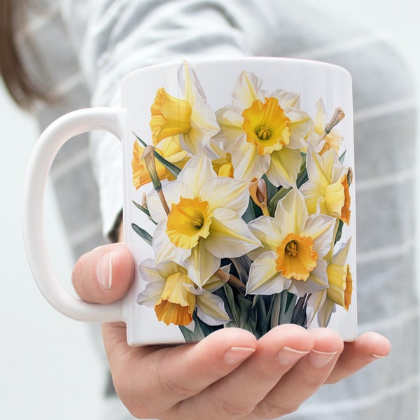 Spring Daffodil Symphony, Charming Daffodils, Watercolor Floral Mug, Botanical Mug, Beautiful Daffodils Design, Nature Lover's Gift