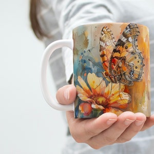 Whimsical Butterfly Mug|  Floral Butterfly Mug| Butterflies Mug| Butterfly Gift| Floral Gift|  Nature&#39;s Watercolor Mug| Cottagecore Tea Mug