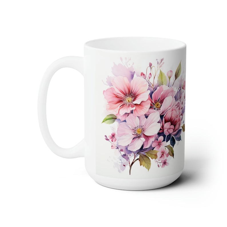 Taza de cerámica con estampado floral de 444 ml (15 oz), popular, superventas, regalos por menos de 10 €, tendencia en Etsy, idea de regalo de Navidad, artículo más vendido imagen 2