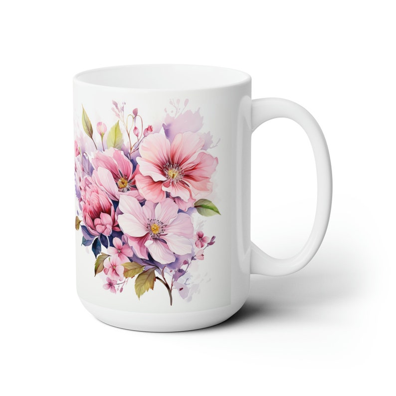 Taza de cerámica con estampado floral de 444 ml (15 oz), popular, superventas, regalos por menos de 10 €, tendencia en Etsy, idea de regalo de Navidad, artículo más vendido imagen 3