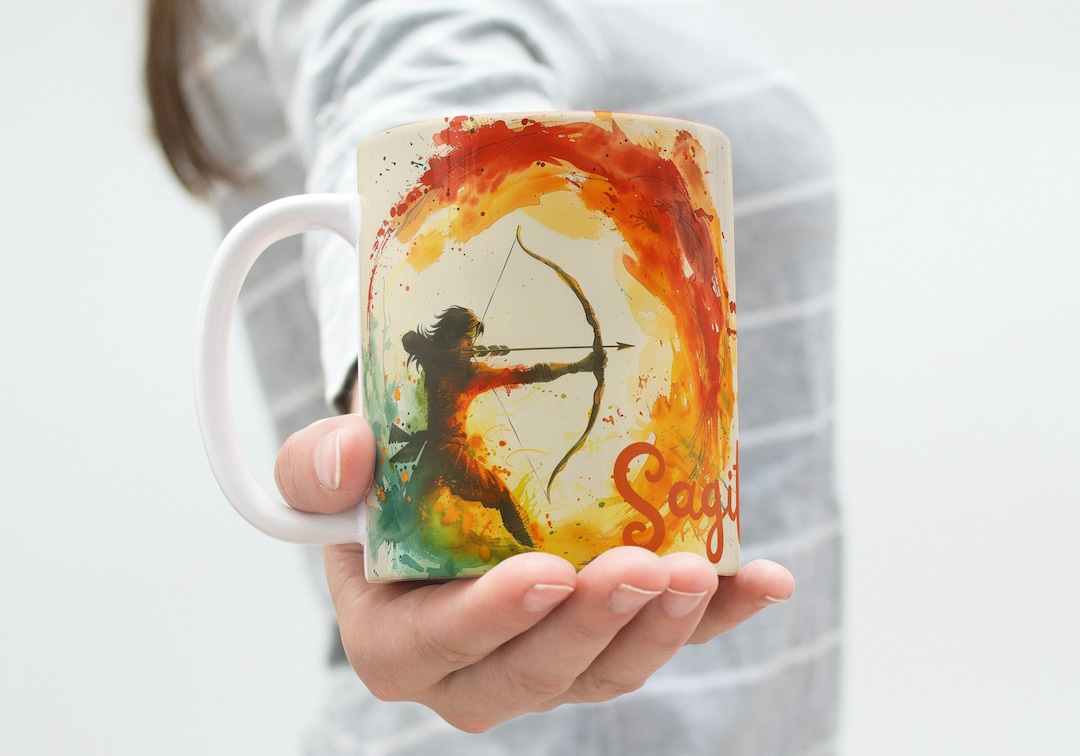 Sagittarius Flame Archer's Aim Zodiac Watercolor Mug, Novelty ...