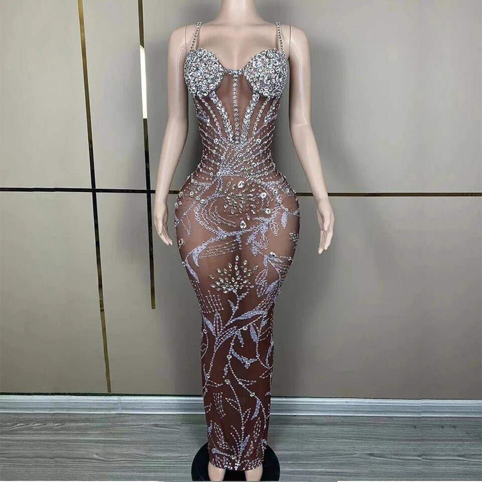 20+ Rhinestone See Through Dress