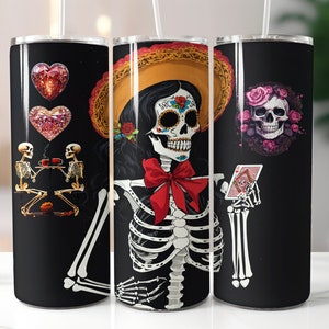 2 3D Sugar Skull Tumbler Wrap ,Mexican Skull 20 oz Skinny Tumbler Sublimation Design, Day of The Dead Tumbler, Instant Download,Playing Card