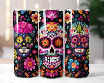 Sugar Skull Tumbler Wrap, Mexican Skull Sublimation Tumbler Designs, Day of The Dead Tumbler PNG, Sugar Skull Sublimation Designs