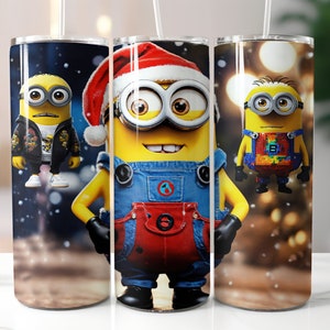 Vaso delgado de 20 oz de los Minions, envoltura para vaso de los Minions PNG, diseño de sublimación PNG, descarga digital PNG recta, Minions navideños