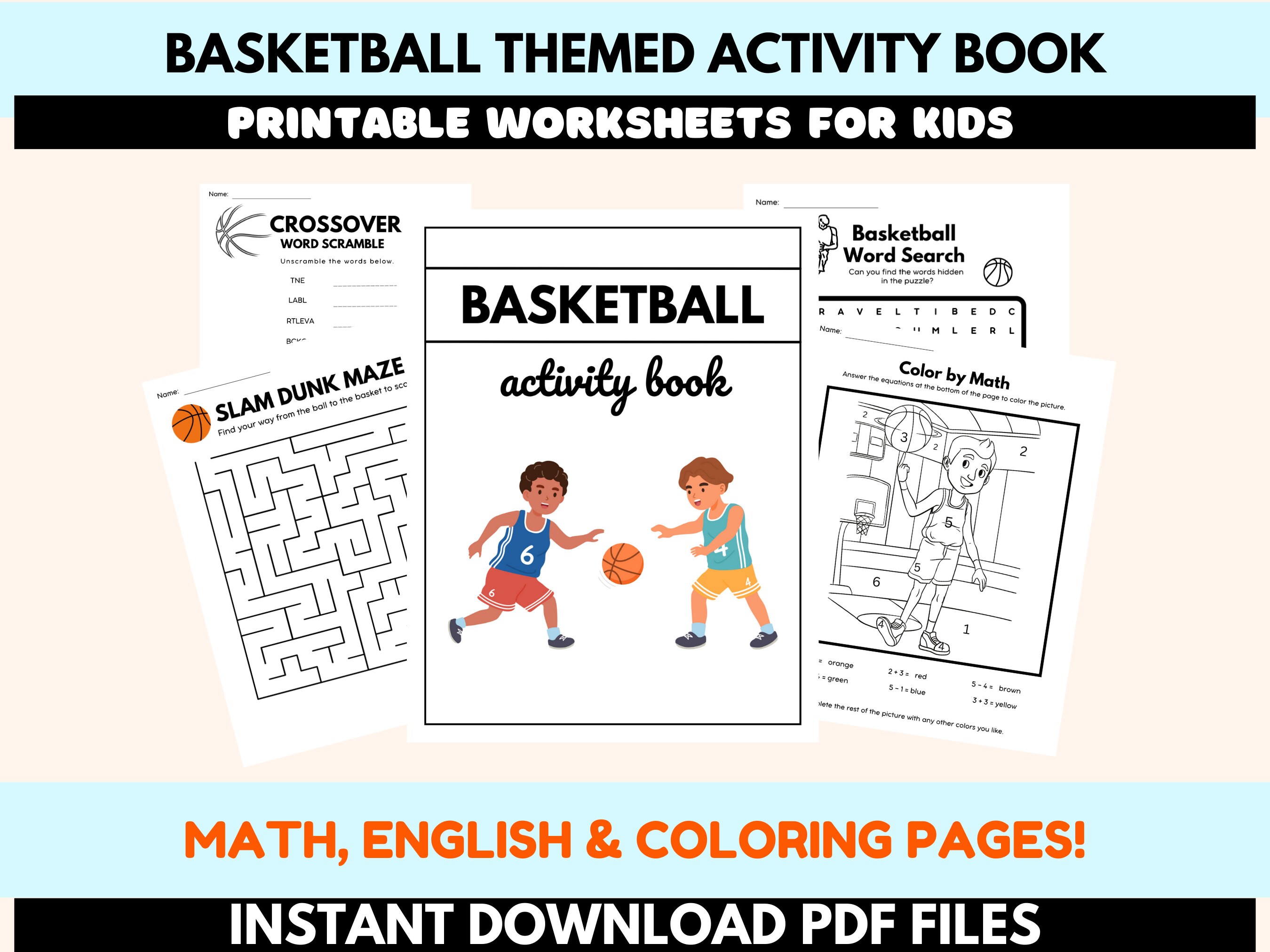 Printable Worksheet Activity Book Instant Download Basketball Themed ...