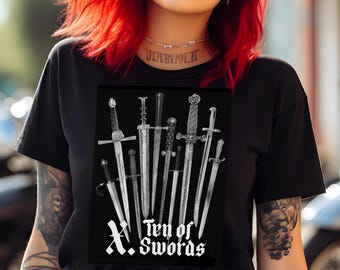 Ten of Swords Tarotkaartshirt Punk Tarot-T-shirt Goth-kleding