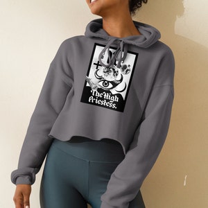 Sudadera corta con capucha de la carta del Tarot de la Suma Sacerdotisa, regalo de Tarot, top corto de Tarot independiente de la Suma Sacerdotisa, Tarot vintage, artículos únicos de brujería, mal de ojo