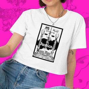 Top corto de Tarot de la Justicia, regalo para ella, carta de la Justicia, regalo de Tarot independiente, top de Tarot de la Justicia, regalo único de la Justicia, Tarot vintage, artículos de brujas