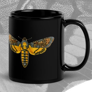 Deaths Head Moth Mug Black Glossy Mug Death&#39;s Head Moth Mug Moth Deaths Head for Moth Lovers Death Moth Vintage Moth Entomology